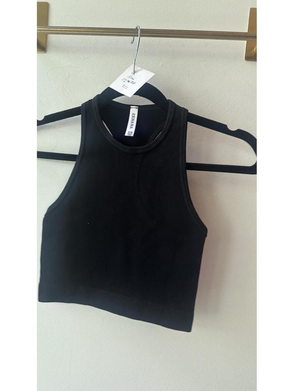 Zenana Black Ribbed Racerback Crop Tank Top S/M
